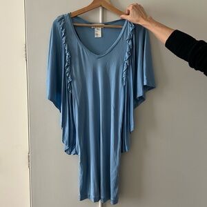 Light blue Paul & Joe 100% silk ruffle v neck flutter sleeve mini dress sz 36 IT